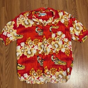 Fun‎ Wear Retro Vintage Men’s Red Floral Hawaiian Short Sleeve Shirt Size M